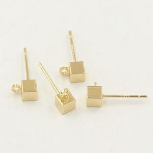 14K Gold Plated Square Stud Earring with Loop, Cube Earring Post, Geometric Stud Earring, Minimalist Earrings, Earring Components 5mm