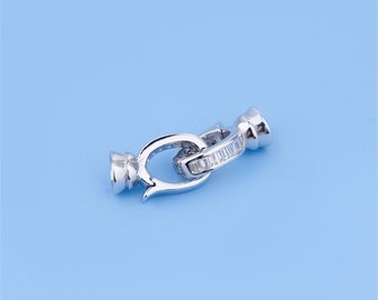 Sterling Silver CZ Cord End Cap, s925 Silver Leather Cord End Cap, Cord End Cap with Hook Clasp,Cord End Cap Connector for Bracelet Necklace