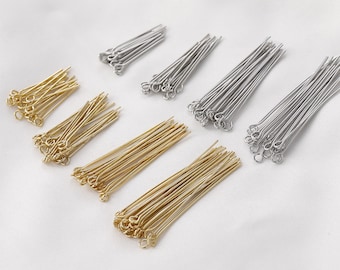 100個/パック 14K 金メッキピンヘッドピン、ジュエリー製作用ゴールドトーンアイピン、ゴールドニードル 20 mm 26 mm 30 mm 35 mm 40 mm 50 mm