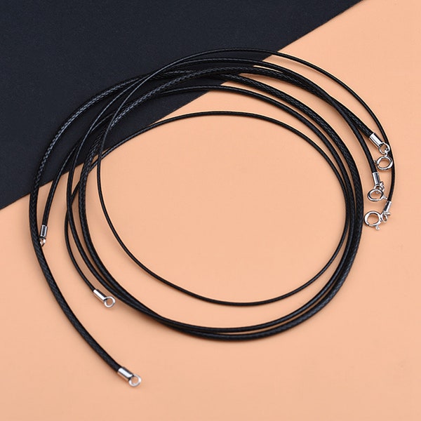 Waxed Cord Necklace with Spring Ring Clasp,String Necklace, Black Cord Necklace, Thickness 1mm 1.5mm 2mm Length 40cm 45cm 50cm 55cm 60cm