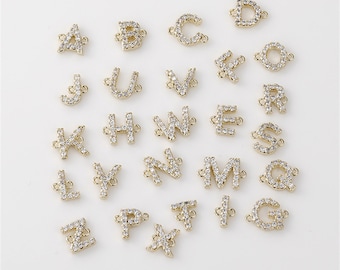 14K Gold Plated CZ Letter Connector Charm, Alphabet Bracelet, Initial Necklace, Typewriter Earring, Monogram Jewelry, Personalized Charm