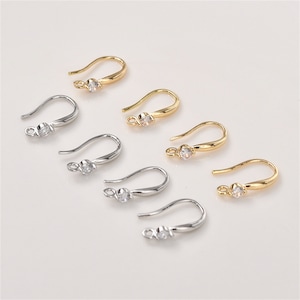 14K Gold Plated CZ Earring Hooks, Gold Tone Earring Hooks with Loop, Zircon Earrings Hook, Earring Wire, Ear Wire Hook, Simple Earrings