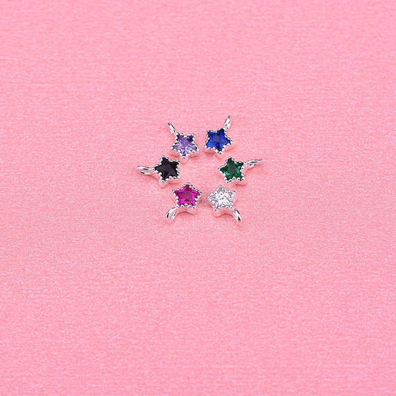 Sterling Silver Birthstone Star Charm Pendant, Celestial Bracelet, Galaxy Necklace, Night Sky Earring, Twinkling Jewelry, Sparkling Charm