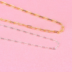 Sterling Silver Paper Clip Chain, s925 Silver Rectangle Drawn Cable Chain For Jewelry Making Supplies, Unfinished Chain Necklace Bracelet