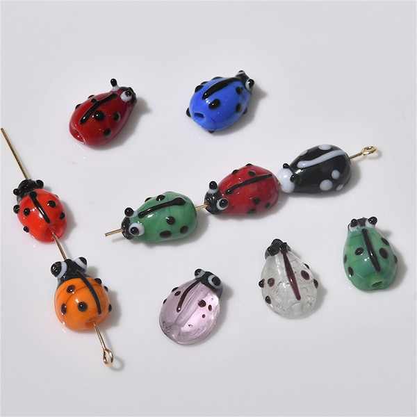 Crystal Glass Ladybug Beads Full Strands, Multicolored Ladybug Bead, Jade Glass Bead, Bracelet Bead, Crystal Lampwork Ladybug Bead 11*15mm