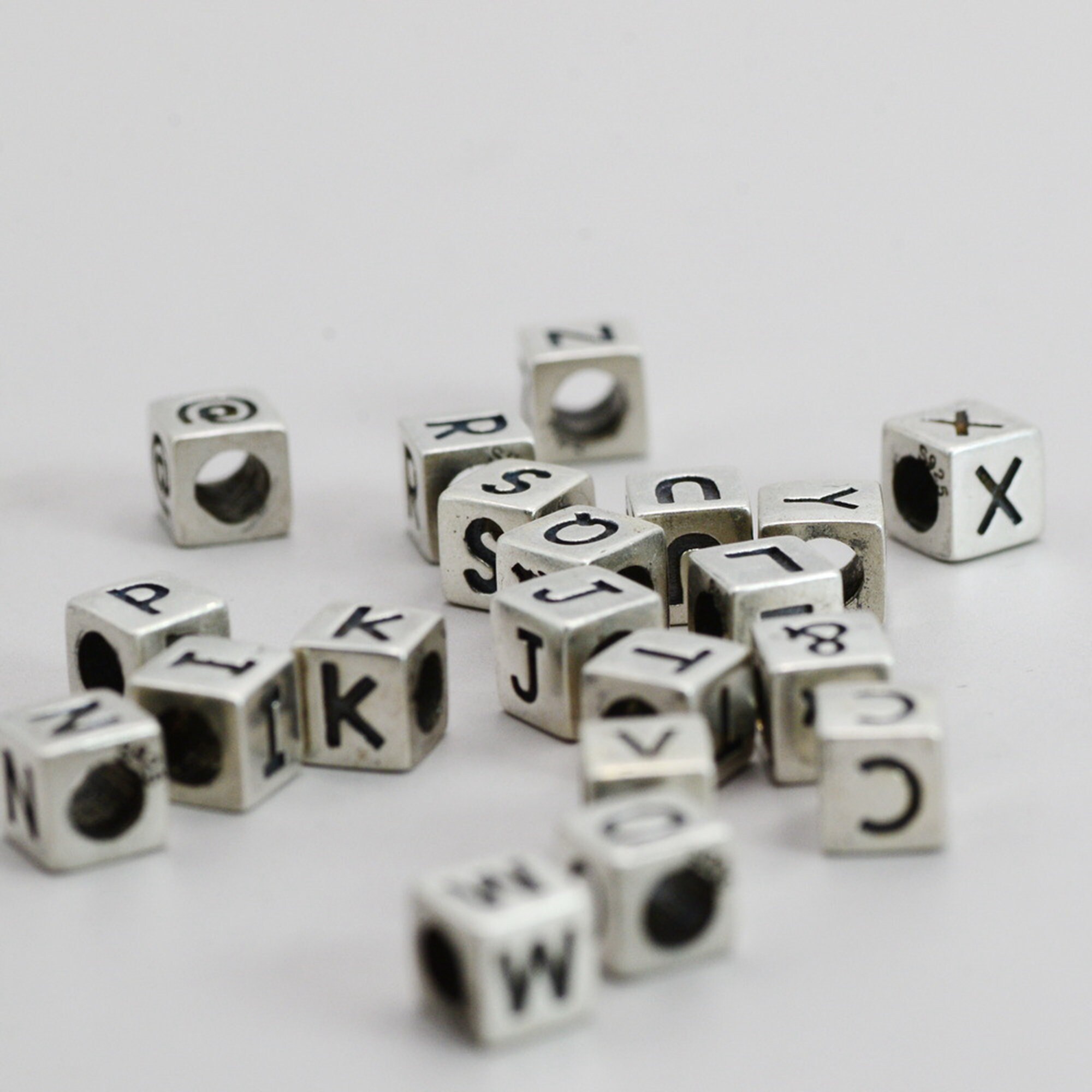 Sterling Silver Letter Beads Sterling Silver Alphabet Cube Etsy
