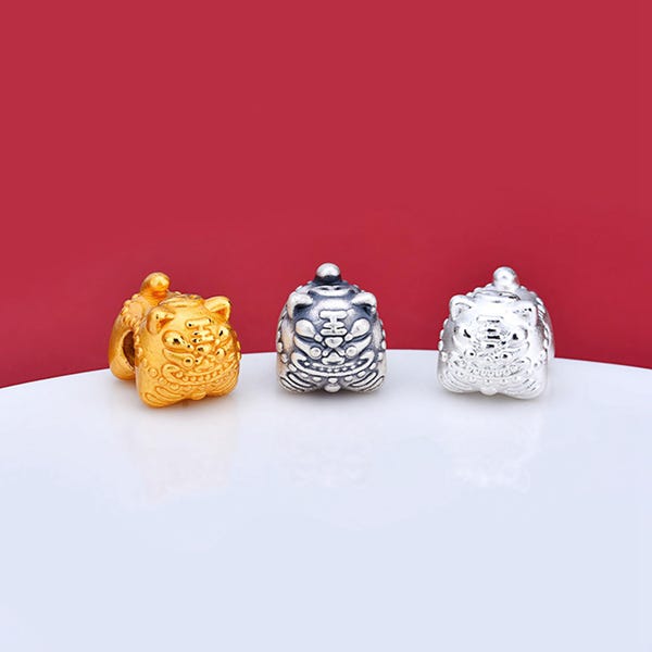 Sterling Silver Tiger Beads, Animal Bead, Wildlife Bead, Jungle Bead, Safari Bead, Bracelet Spacer, Fierce Bead, Big cat Bead, Zoo Bead