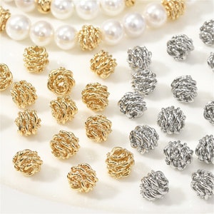 14K Gold Plated Twist Beads, Spiral Bead, Weave Pattern Bead, Tribal Bead, Bracelet Spacer, Round Bead, Pony Bead, Braided Bead 8mm