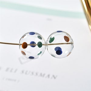 Glass Bubble Beads, Polka Dots Hollow Round Globes For DIY Jewelry Making Supplies, Abstract Gourd Glass Bubbles,Loose Glass Beads Earring