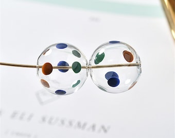 Glass Bubble Beads, Polka Dots Hollow Round Globes For DIY Jewelry Making Supplies, Abstract Gourd Glass Bubbles,Loose Glass Beads Earring