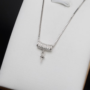 Sterling Silver Pendant Setting, s925 Silver Tube Pendant Setting For Jewelry Making Supplies, Half Drilled Pearl,Hollow Out Tube Peg&Cup