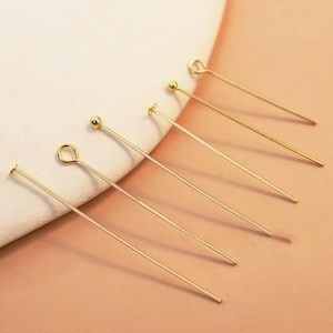 50 spilli in oro 14K, spilli con testa a sfera, spilli con cuscinetto piatto, spilli a sfera, spilli con occhiello, spilli a T per la creazione di gioielli 20 mm 30 mm 40 mm 50 mm