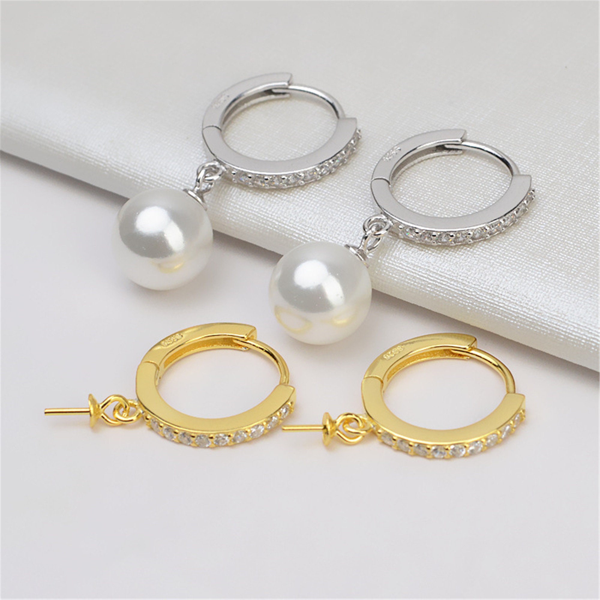Sterling Silver CZ Round Hoop Earrings Jewelry Setting, S925