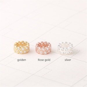 Sterling Silver CZ Pony Beads, Silver Double Layer Zircon Donut Beads, s925 Silver Large Hole Beads, Bracelet Beads, Wheel Spacer Beads 8mm