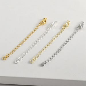 14K Gold Plated Curb Chain Extensions, Gold Tone Extender Chain For Bracelet w/ Spring Ring Clasp Jewelry Making, CZ Round Drop Charm