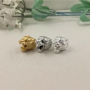 Cuentas de plata de ley, cuentas de tigre de plata de ley, cuentas de plata s925, cuentas de pulsera, cuentas de animales, cuentas de cabeza de tigre de 13,5/18,7 mm