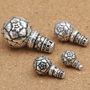 Sterling Silver FLower Guru Beads, Silver Guru Beads, Bracelet Spacer Beads, Buddhist Bead, Mala Bead, Prayer Bead 10mm 12mm 14mm 20mm