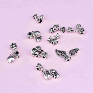 Sterling Silver Leaf Bail Charm Pendant, Crown Bracelet, Lotus Pod Necklace, Fish Earring, Lucky Cat Charm, Plant Jewelry, Money Bag Charm