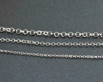 Sterling Silver Oval Rolo Chain, s925 Silver Oval Belcher Chain For Jewelry Making Supplies, Unfinished Rolo Chain Necklace Bracelet