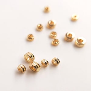 14K Gold Plated Diamond Cut Beads, Wrinkle Bead, Horizontally Brass Spacer Beads, Bracelet Accessories Rondelle Beads 3mm 4mm