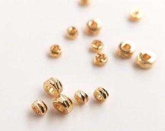 14K ゴールド メッキ ダイヤモンド カット ビーズ、リンクル ビーズ、水平真鍮 スペーサー ビーズ、ブレスレット アクセサリー ロンデル ビーズ 3 mm 4 mm