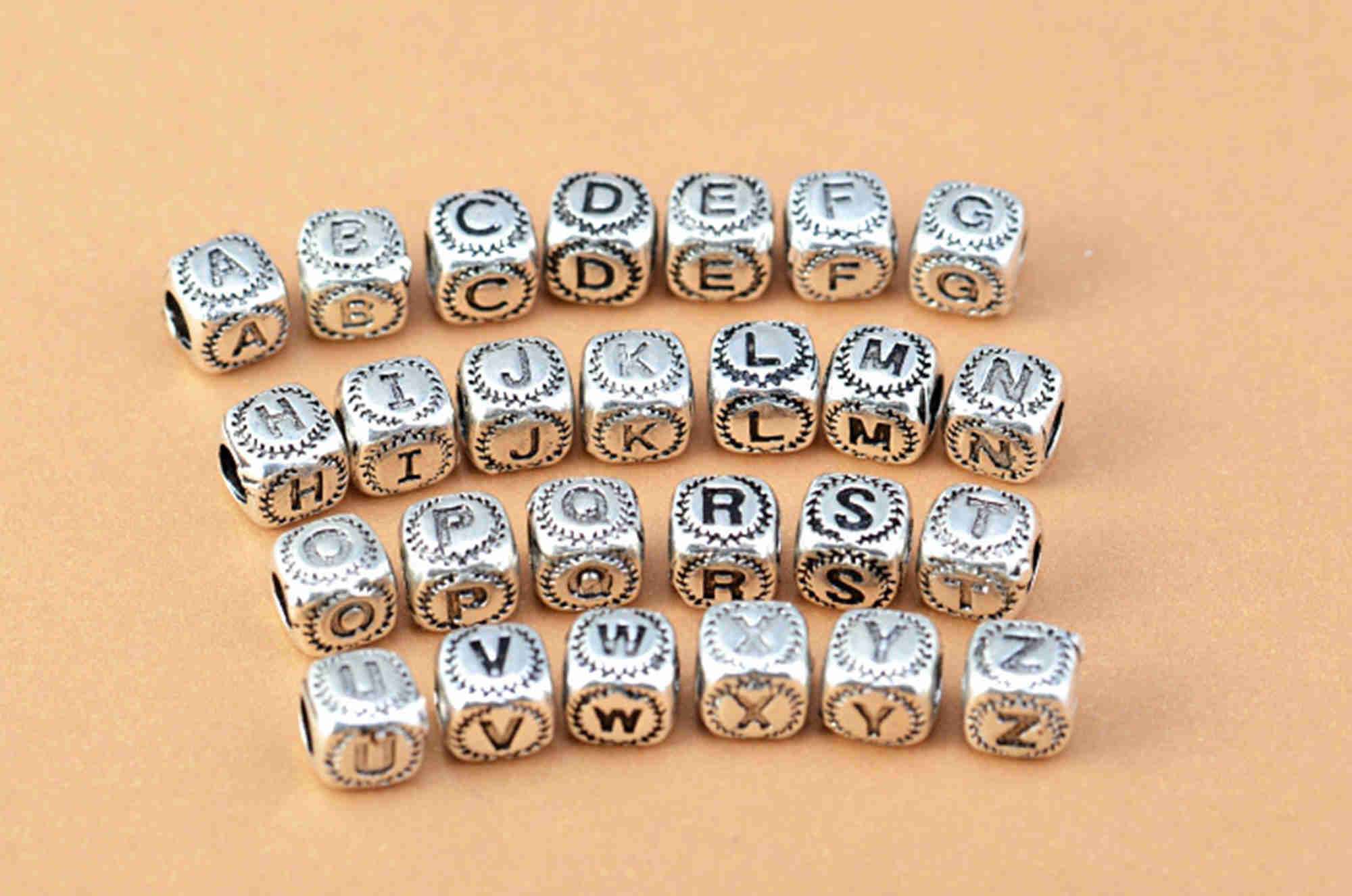 1/10pcs Sterling Silver Alphabet Cube Beads s925 Silver Etsy