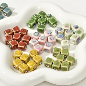 Porcelain Square Beads, Ceramic Block Beads, Colorful Square Ceramic Beads, Bracelet Bead, Geometric Porcelain Loose Bead For Jewelry 11mm