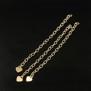 14K Gold Filled Chain Extensions, Gold Filled Cable Extender Chain For Bracelet w/ Heart Tag Charm Jewelry Making Supplies, Necklace Chain