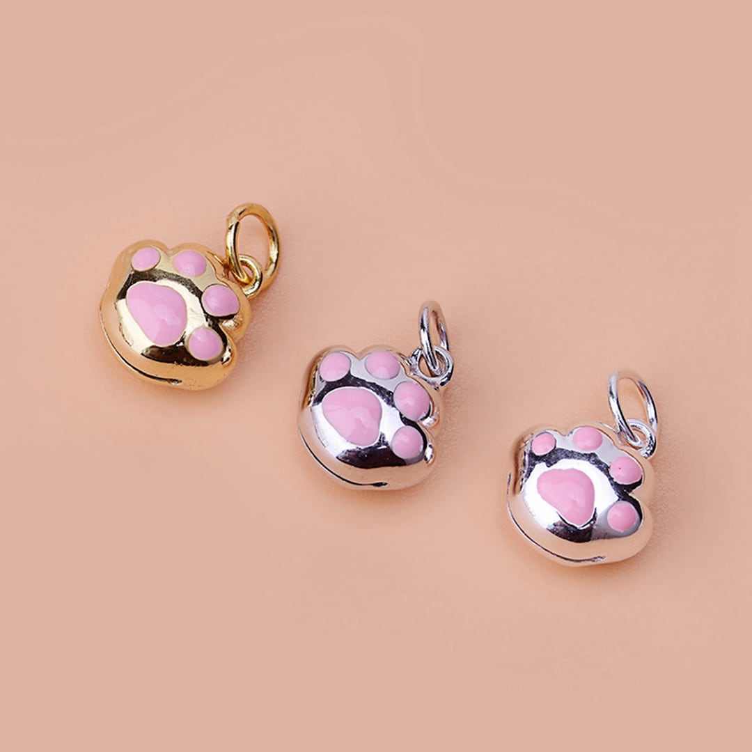 Sterling Silver Enamel Cat Paw Charm Pendant, Claw Bracelet, Paw Print