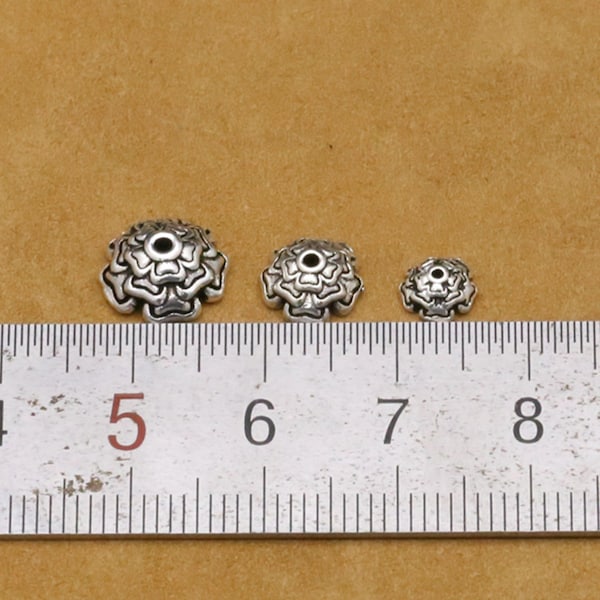 Sterling Silver Flower Bead Caps, Silver Floral Beads Cap, Three Layers Bead Caps, Bracelet Beads Cap, Flower Bead Caps 6mm 8mm 10mm