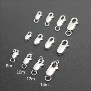Sterling Silver Lobster Clasp with 2 Rings, S925 Silver Rectangle Trigger Clasps With Single Loop, Lobster Claw Clasps Closed Jump Ring