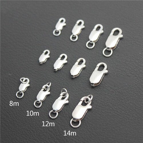 Sterling Silver Lobster Clasp With 2 Rings, S925 Silver Rectangle