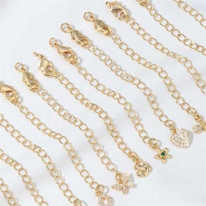 5pcs 14K Gold Plated Heart Extension Chain, Necklace Flower Extender Chains, End Chain For Jewelry Making Findings Bracelet Necklace 65mm
