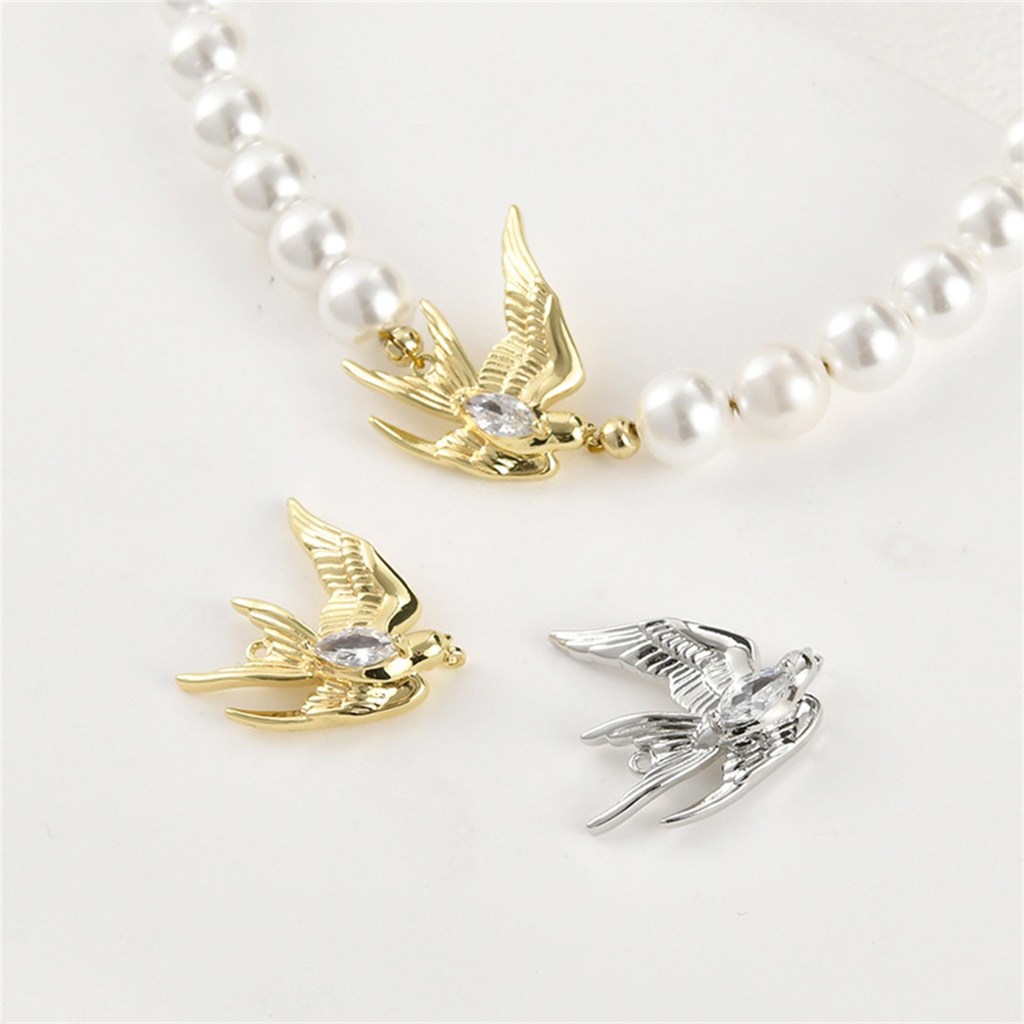 14KゴールドメッキCZスワローコネクターチャーム、スワロークラスプ