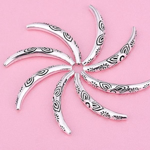 Sterling Silver Beads, Sterling Silver Curve Tube Beads, s925 Silver Flower Tube Bead, Bracelet Flower Tube Bead 36.4mm