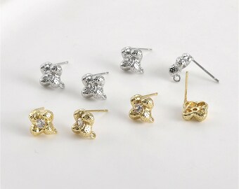 Orecchini a perno da donna placcati in oro 14 K, con zirconia cubica, piccoli orecchini a bottone con zirconia cubica, Small, Acciaio inossidabile, Nessuna pietra preziosa