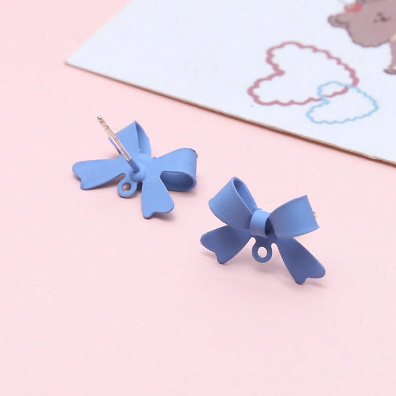 Colorful Bowknot Stud Earring W/loop, Ribbon Earring, Bow Tie Earrings ...
