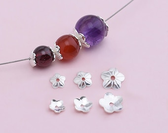 10/100pcs Sterling Silver Bead Caps, s925 Silver Beads Cap For Jewelry Making Supplies, Bracelet Beads Cap, Flower Bead Caps 4mm 5mm 6mm