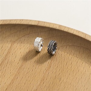 Sterling Silver Pony Beads, s925 Silver Donut Bead Gear Bead,Wheel Bead,Textured Bead,Spiral Beads,Geometric Bead,Large Hole Beads 7.6*3.2mm