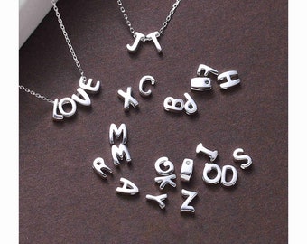 Perles de lettre d'argent sterling, perles d'alphabet d'argent sterling, perles de collier, perles de bracelet, perles d'espacement d'alphabet 6mm