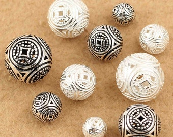 Sterling Silver Beads, Sterling Silver Round Beads, s925 Silver Coin Round Beads, Spacer Beads, Round Beads 8mm 10mm 12mm 14mm 16mm