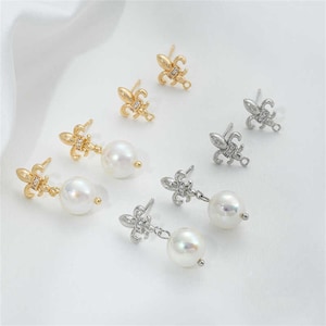Pendientes de flor de circonita cúbica chapados en oro de 14 quilates con aro, pendientes de flor de lis, pendientes de Jesús, pendientes de cruz, pendientes de estilo bohemio, pendientes florales