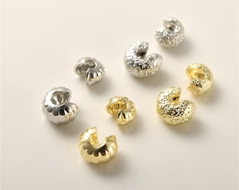 14K Gold Plated Pumpkin Crimp Covers 3mm 4mm, Gold Tone Jewelry Findings, Conceal Crimp Ends, Concave Crimp Beads Cover, Cover Beads