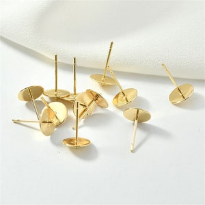 18K Gold Plated Pearl Cup Post with Notch 6mm 8mm, Gold Tone Flat Pearl Cup Earring Post, Ear Post Cup for Half Drilled Pearls