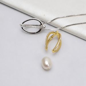 Sterling Silver Pendant Setting, S925 Silver Pearl Cage Pendant Pearl or Gemstone Bead, Oval Pearl Cage Pendant, Jewelry Making 9mm 10mm
