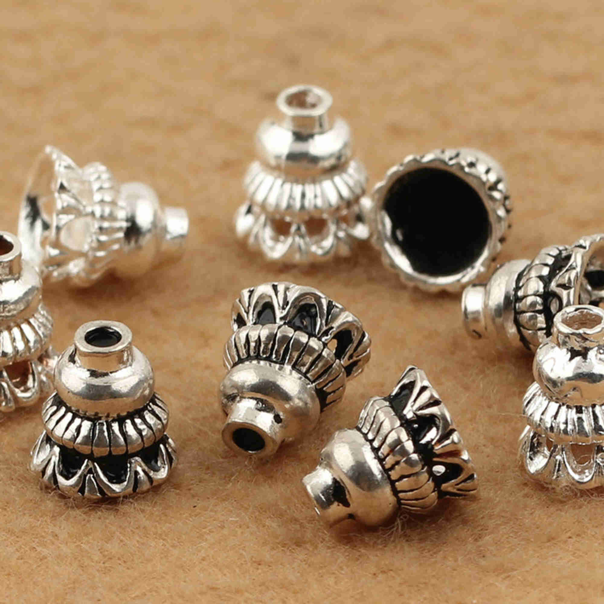 Aylifu 100pcs Cone Bead End Caps Alloy Tibetan Bead Caps Tassel End Cap for DIY Jewelry Making Crafts,4 Colors