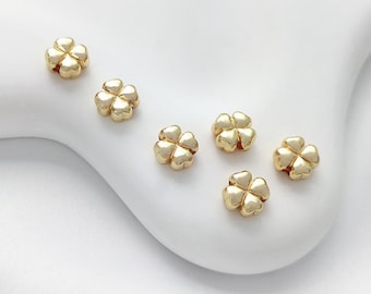 14K vergulde klavertje vier messing kralen, vergulde bloemkralen, armband bloem spacers, gouden spacers bloemenkralen 8x4mm