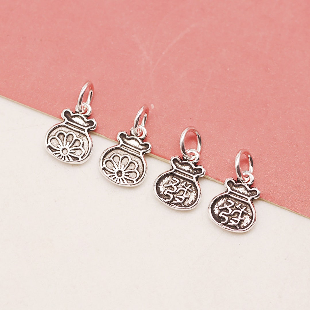 Sterling Silver Flower Money Bag Charm Pendant, Lucky Bag Bracelet,cash