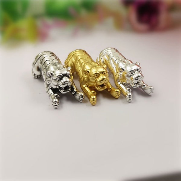 3pcs Perles de tigre en argent sterling, Perle d’animal, Perle de la faune, Perle de jungle, Perle de safari, Entretoise de bracelet, Perle féroce, Perle de gros chat, Perle de zoo