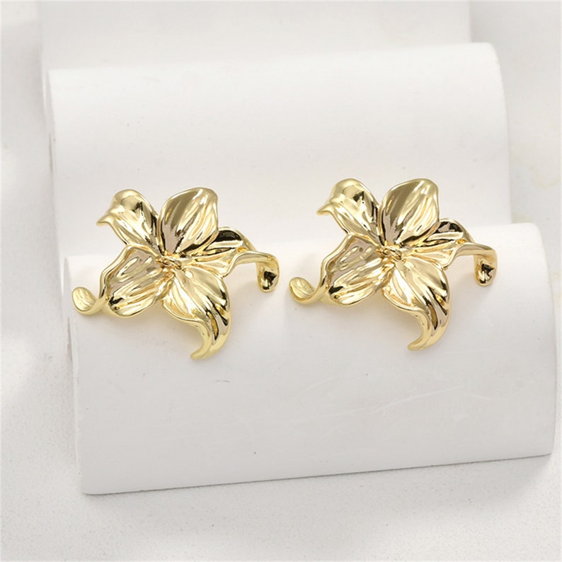 14K Gold Plated Flower Earring Post w/ Loop, Floral Ear Post, Blossom Ear Stud, Delicate Ear Post, Women Post Earrings, Earring Component image 6